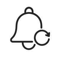 Minimal monochrome vector icon clean singleline style notification bell with small circular arrow to indicate restock alert and availability No color clean black line art with thicker stroke weight for better visibility at small sizes simple and legi-1