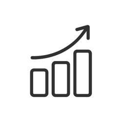 Minimal monochrome vector icon smooth lineart style three vertical bars of different heights forming a simple bar chart with a small arrow curving above them to indicate trends or ordering frequency No color clean black outline very simple and consis-1